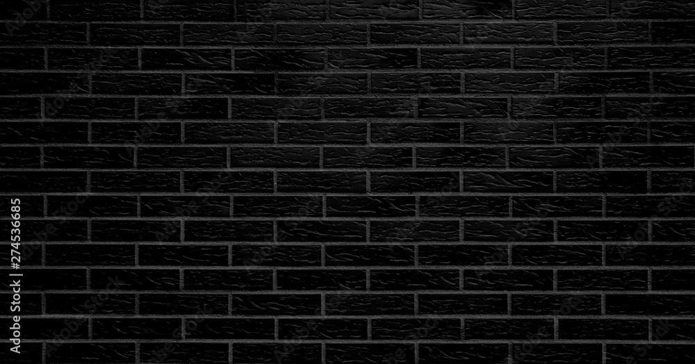 Black brick wall background. Dark brickwork copy space wall grunge vintage texture. Abstract weathered stained retro old wall.