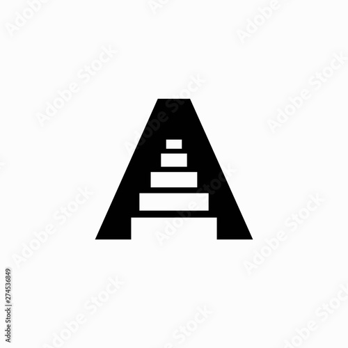 Letter A accompanied silhouette of stairs