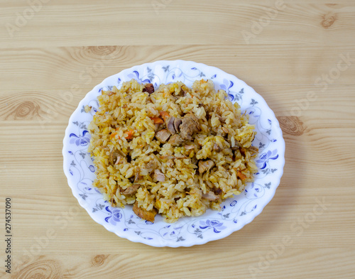 homemade pilaf on a round dish