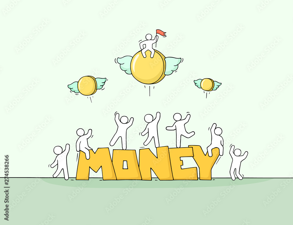 Sketch of little people with word Money Sketch of little people with word Money