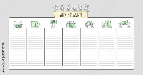 Cartoon weekly planner with people