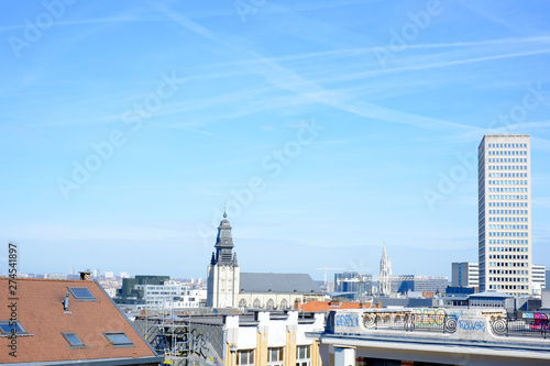 An aerial view over the roofs and streets of Brussels, which is the capital of Belgium and Europe