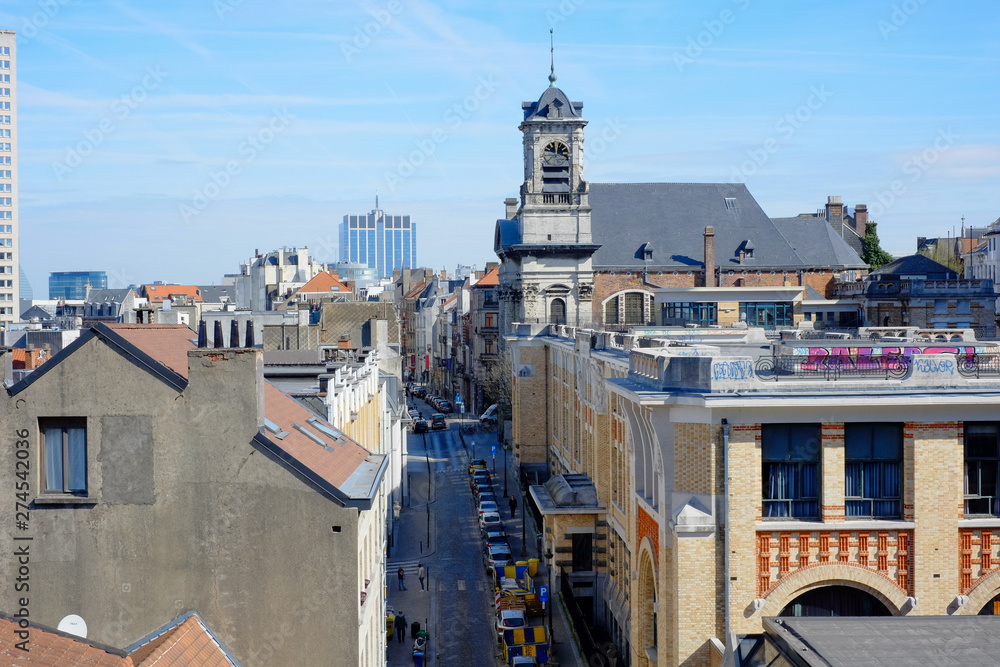 An aerial view over the roofs and streets of Brussels, which is the capital of Belgium and Europe