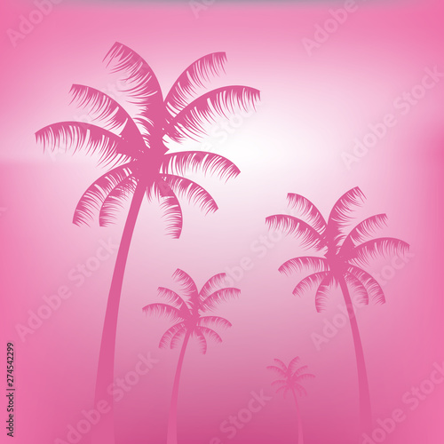 pink background tropical palms blurred