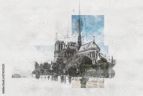 Photo Artistic pencil sketch of Notre dame Cathedral