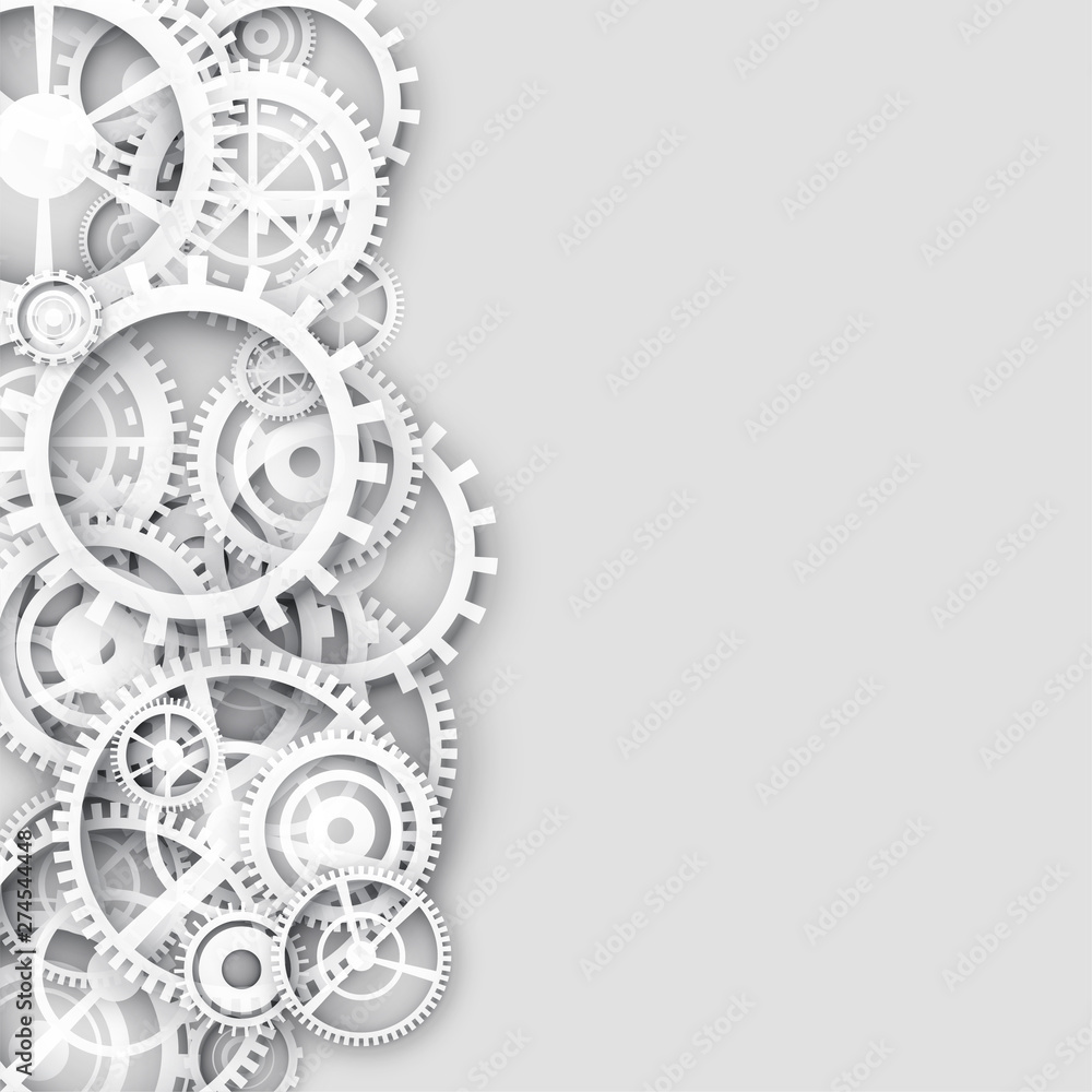 white background with 3d gears and text space white background with 3d gears and text space