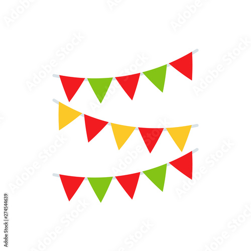 Free Download Flag garland. Vector. Christmas icon. Festive carnival garland. Paper triangle flags. Party symbol isolated on white background in flat design. Cartoon colorful illustration. - GFXLoad