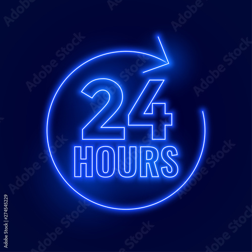 neon 24 hours open signboard design photo