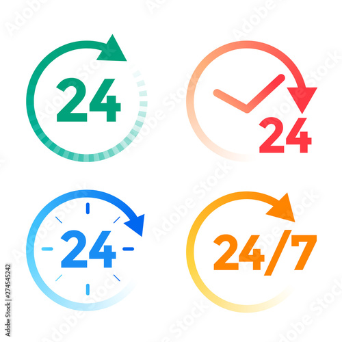 24 hours a day service icons set