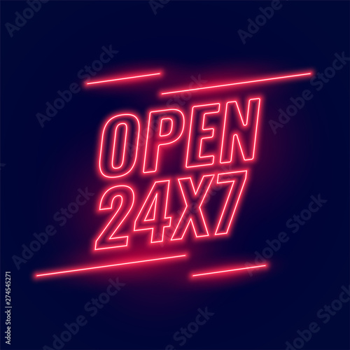 neon red signboard for 24/7 open hours