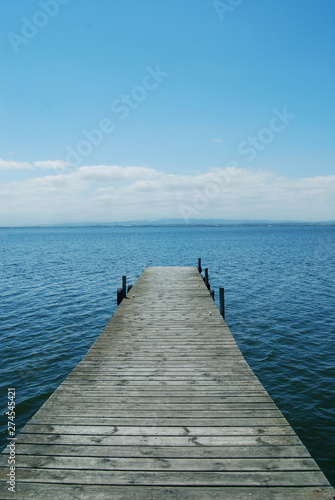 Footbridge on the blue lake