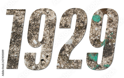Year 1929 with old concrete wall on white background