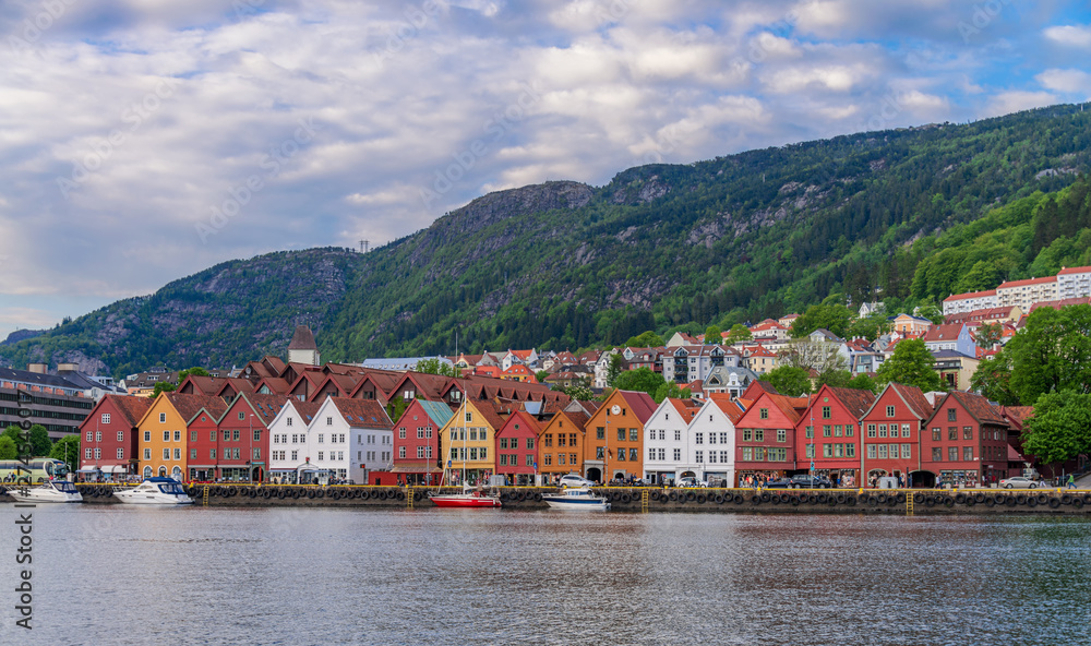 Bryggen, the historical colorful building in Bergen city, Norway.