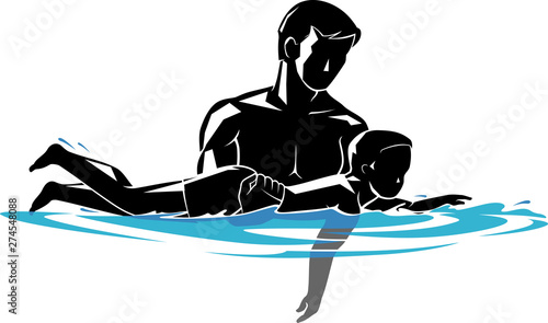 Father and Son Swimming Lesson