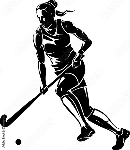 Field Hockey Side View Shadowed Illustration