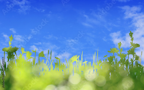 Green silhouette of grass a...