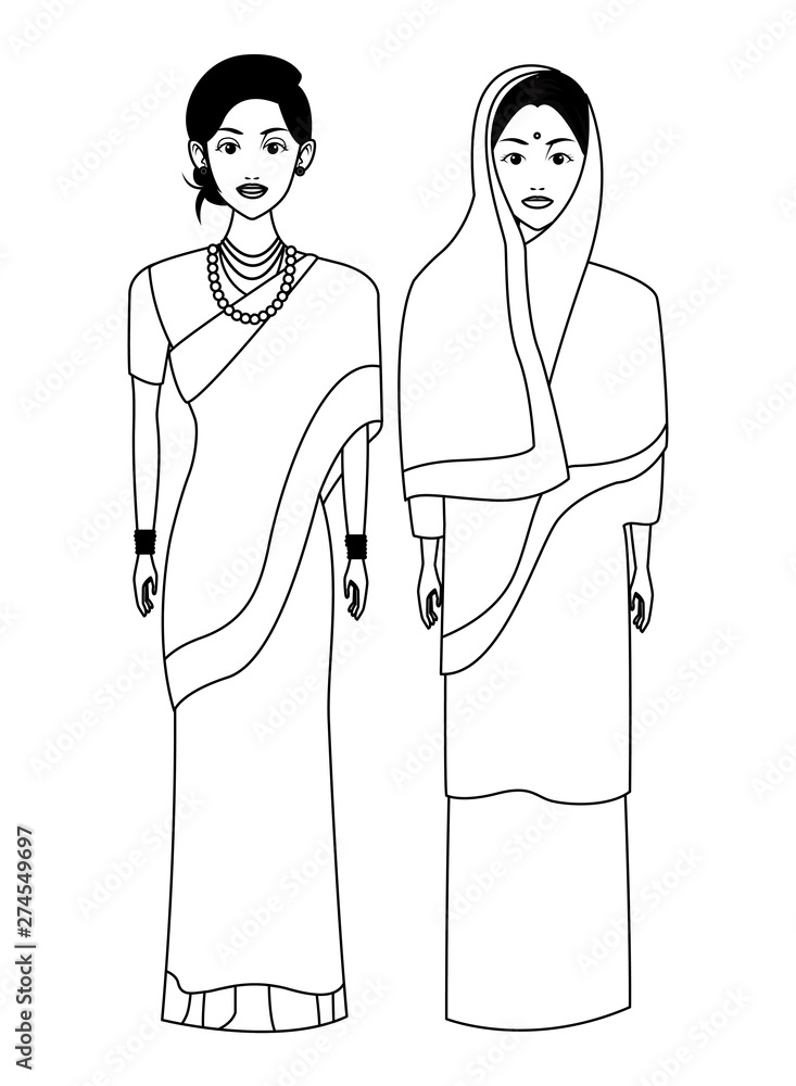 indian family avatar cartoon character in black and white indian family avatar cartoon character in black and white