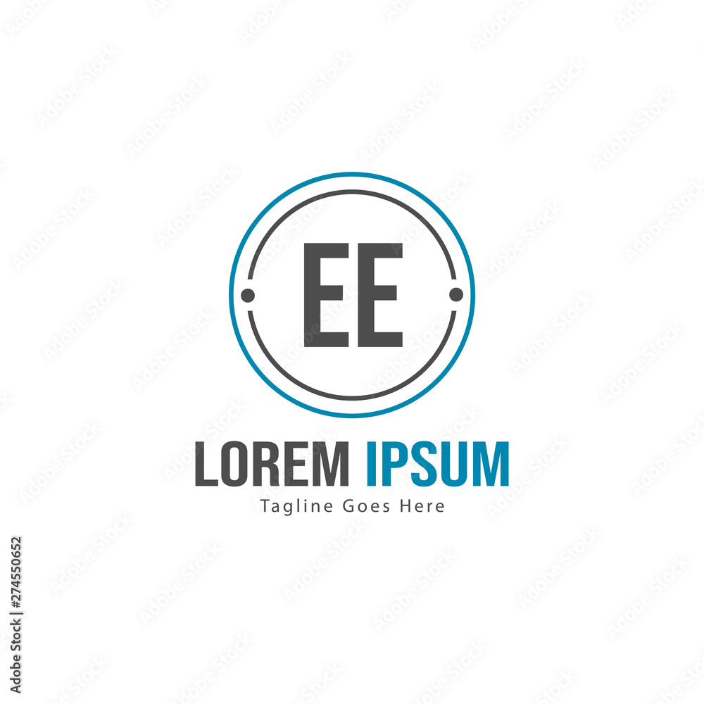 Initial EE logo template with modern frame. Minimalist EE letter logo vector illustration