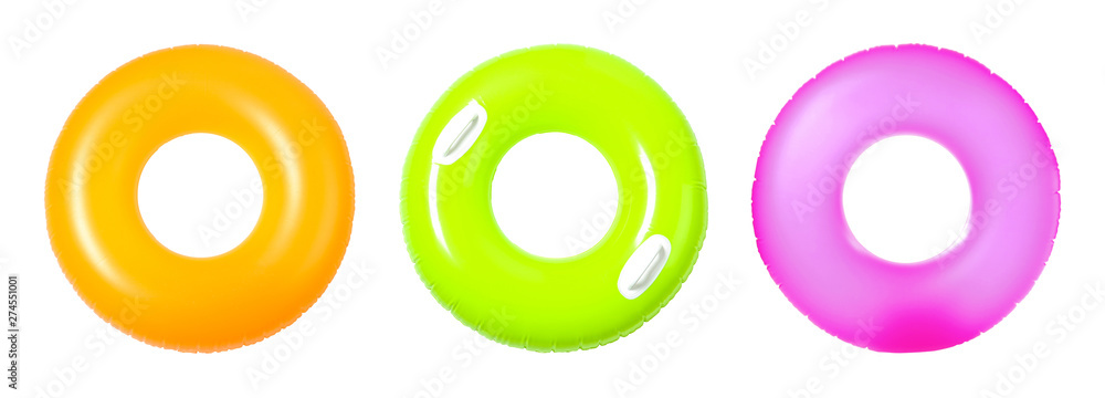 Set of bright inflatable rings on white background Set of bright inflatable rings on white background