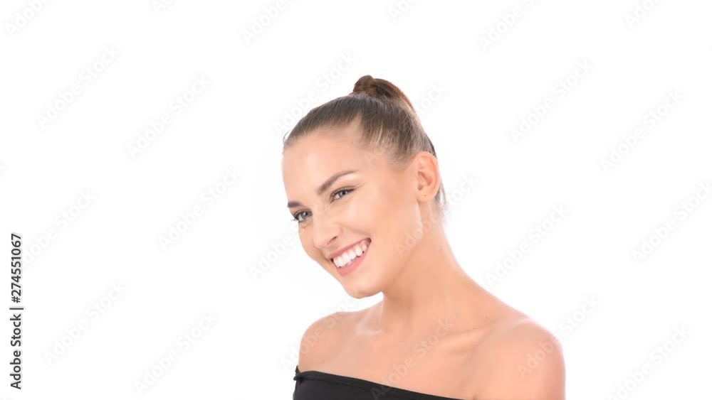 Beauty concept. The girl is waving greetings on a white background. Beauty concept. The girl is waving greetings on a white background.