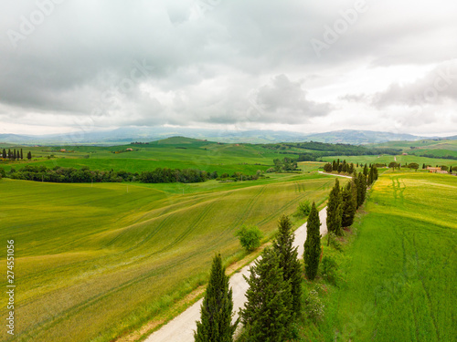 Typical landscape of the green Tuscany, Italy. Aerial view.