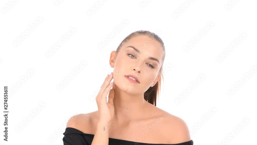 Beauty concept. Women are touching her skin on a white background. Beauty concept. Women are touching her skin on a white background.