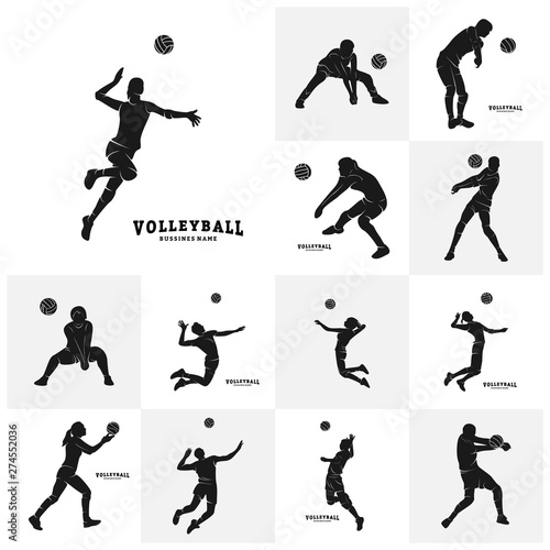 Set of Volleyball Player Vector. Silhouette of Volleyball Player. Vector illustration
