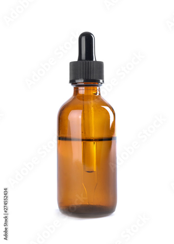 Bottle of herbal essential oil isolated on white