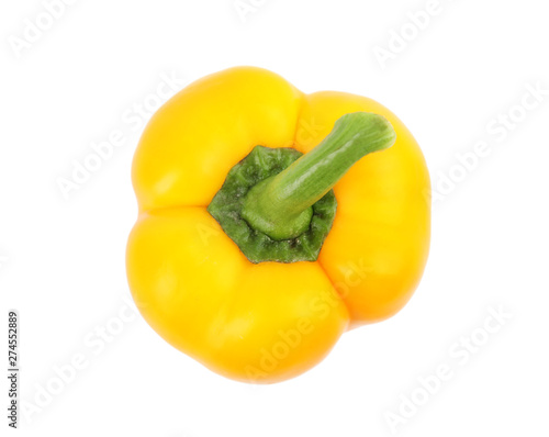 Ripe yellow bell pepper isolated on white, top view