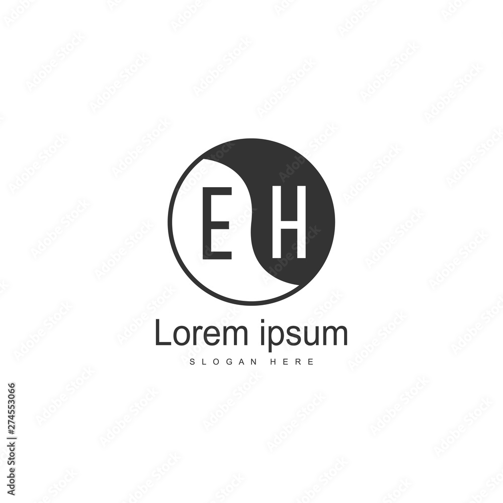 Initial EH logo template with modern frame. Minimalist EH letter logo vector illustration