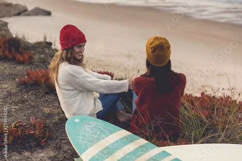 Surfer girls at the beach