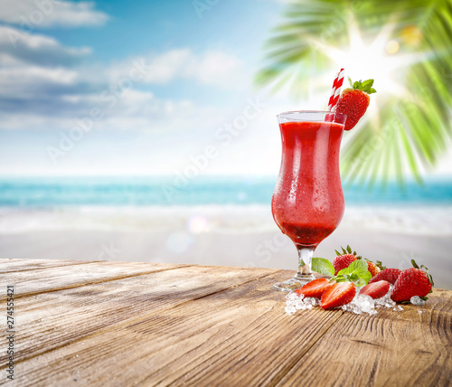 Summer drink and beach landscape 