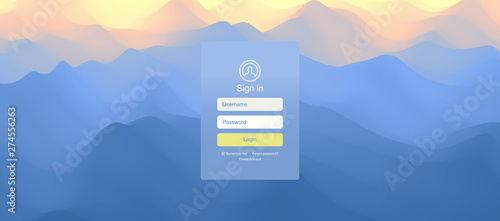 Landscape before sunset. Sunrise. Login user interface. Modern screen design for mobile app and web design. Website element. Vector illustration. photo
