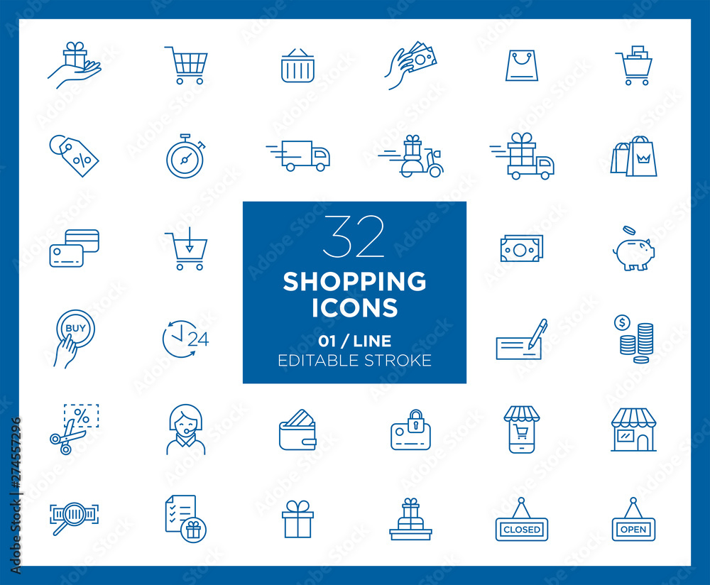 Set of Shopping icons in line Set of Shopping icons in line