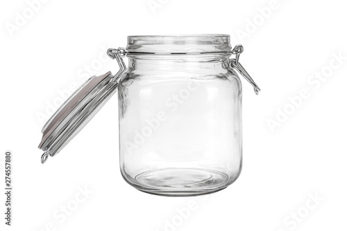 Glass jar isolated on white background.