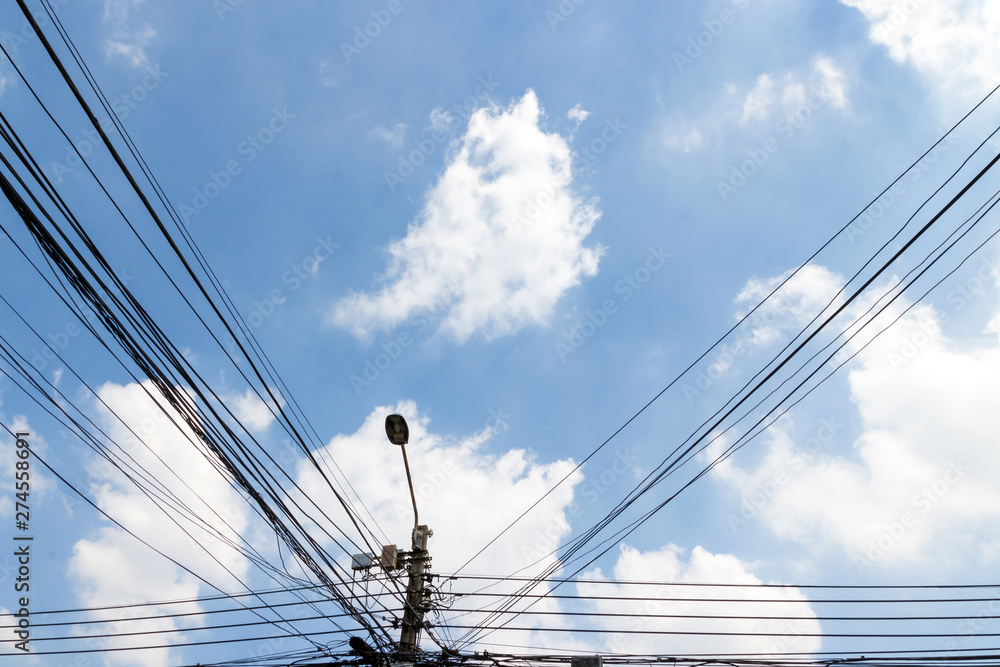 Electric wire with cloud on blue sky background. Electric wire with cloud on blue sky background.