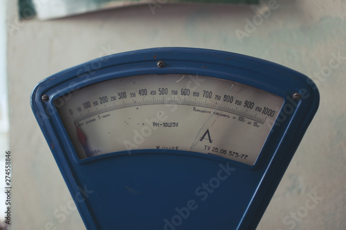 Old scales in Pripyat city, Chernobyl Exclusion Zone, Ukraine.Close-up