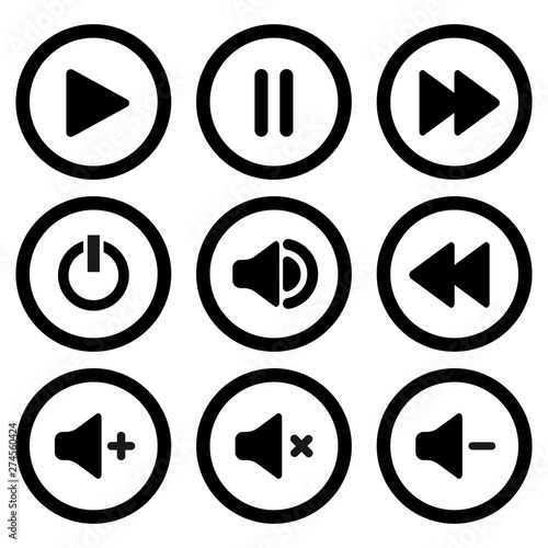 Collection of multimedia symbols and audio, music speaker volume icons. Flat style icon on white background. Vector illustration