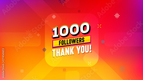 1000 followers сongratulation.Thank you banner design. Template design elements. Celebration illustration for social networks friends. Awesome label achievement image for bloggers.