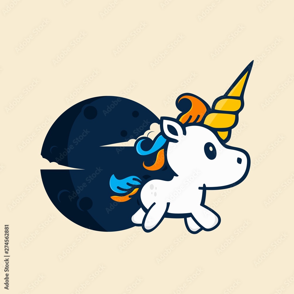 simple CUTE UNICORN AND MOON vector logo simple CUTE UNICORN AND MOON vector logo