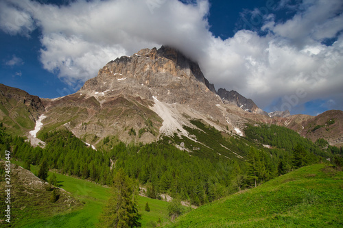 Mountain landscape in the Alps  Dolomite mountain peak in Passo Rolle  Italy