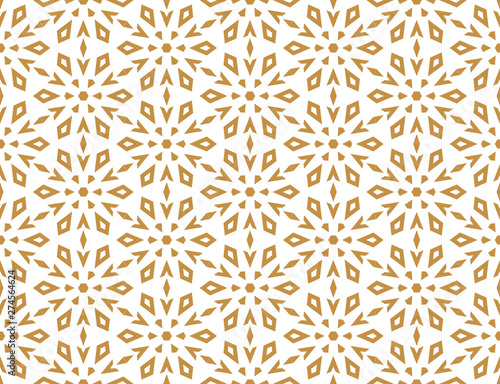 Abstract geometric pattern with lines, snowflakes. A seamless vector background. White and gold texture. Graphic modern pattern