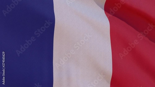 This stock motion graphics video shows a beautiful animation of the national flag of French Republic with highly detailed fabric texture, waving in slow motion. 4K seamless loop. (ID: 274565629)