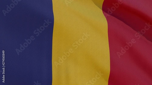 This stock motion graphics video shows a beautiful animation of the national flag of Romania with highly detailed fabric texture, waving in slow motion. 4K seamless loop. (ID: 274565849)