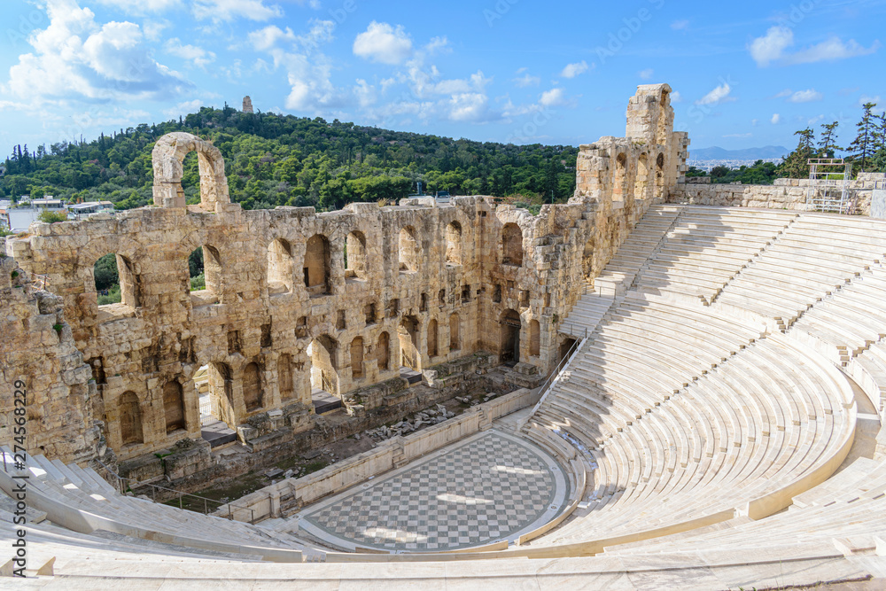 Odeon of Herodes Atticus in Athens, with Philopappos Monument in the background