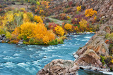 View to the riverside, colorful fall season landscape