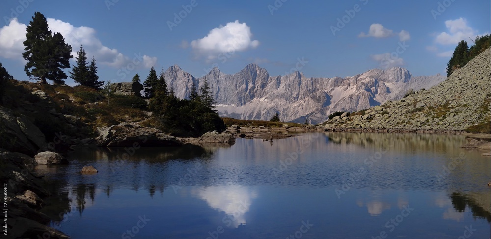 Scenic mountain landscape with mountain lake