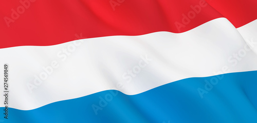 National Fabric Wave Closeup Flag of Luxembourg Waving in the Wind. 3d rendering illustration.