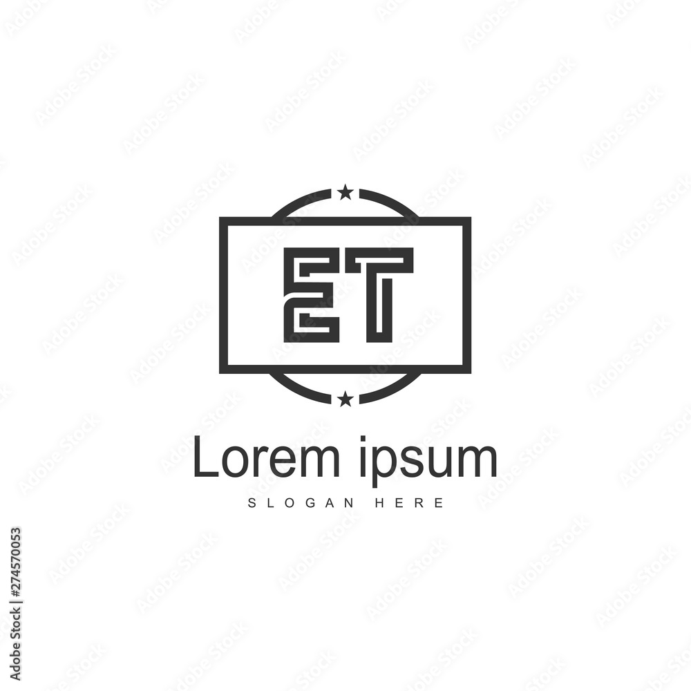 Initial ET logo template with modern frame. Minimalist ET letter logo vector illustration