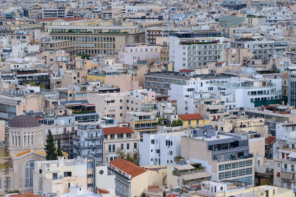 City of Athens typical architecture and building view from above, high urban density